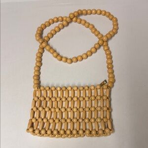 Wood Beaded Tan Shoulder Bag